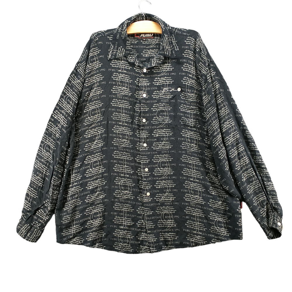 Fubu The Collection Men's Button Up Shirt Blue XL Long Sleeve Rayon
